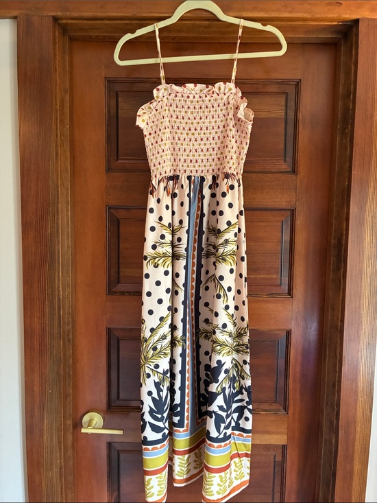 Dresses & Skirts - Smocked Maxi Dress with Polka Dot & Botanical Print - Cream, Navy, Olive